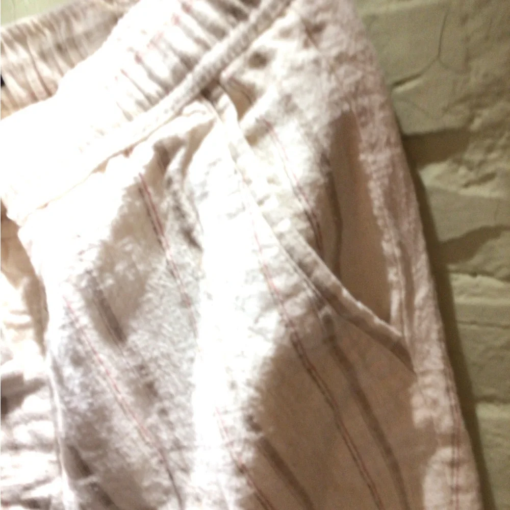 ZARA Cream linen Stripe Drawstring Pants